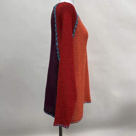 Jennifer Jenny George Sketchbook Ribbon Sweater Size 2X Red Orange Purple Blue - Picture 6 of 10